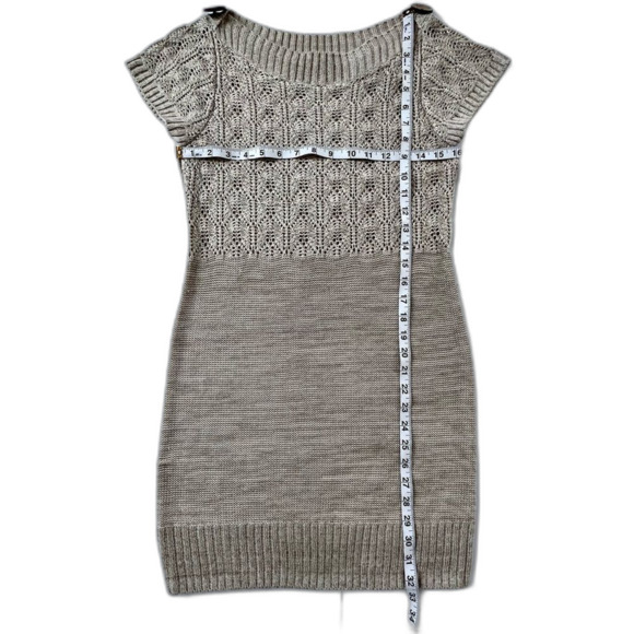 HeartSoul Y2K Knitted Crocheted Cap Sleeve Sand Color Button Sweater Dress SZ S - Picture 12 of 13